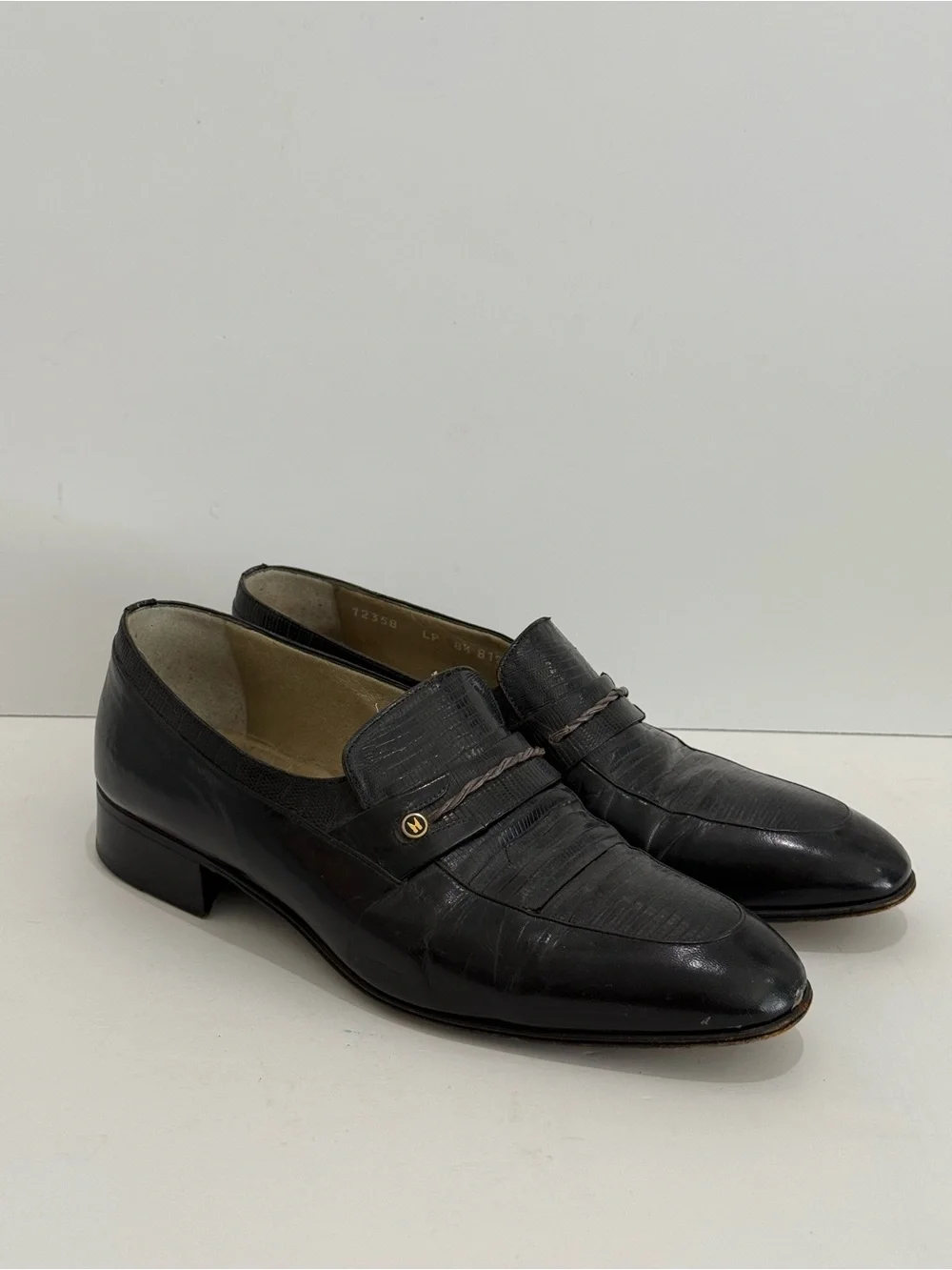 Vintage Moreschi Italian Black Lizard Leather Men's Slip-on Penny Loafers -8.5UK